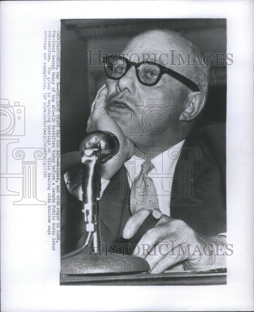 1956 Press Photo President George Meany AFL CIO Cigar