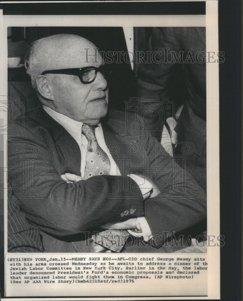 1975 Press Photo Meany AFL CIO George Arm Jewish Labor