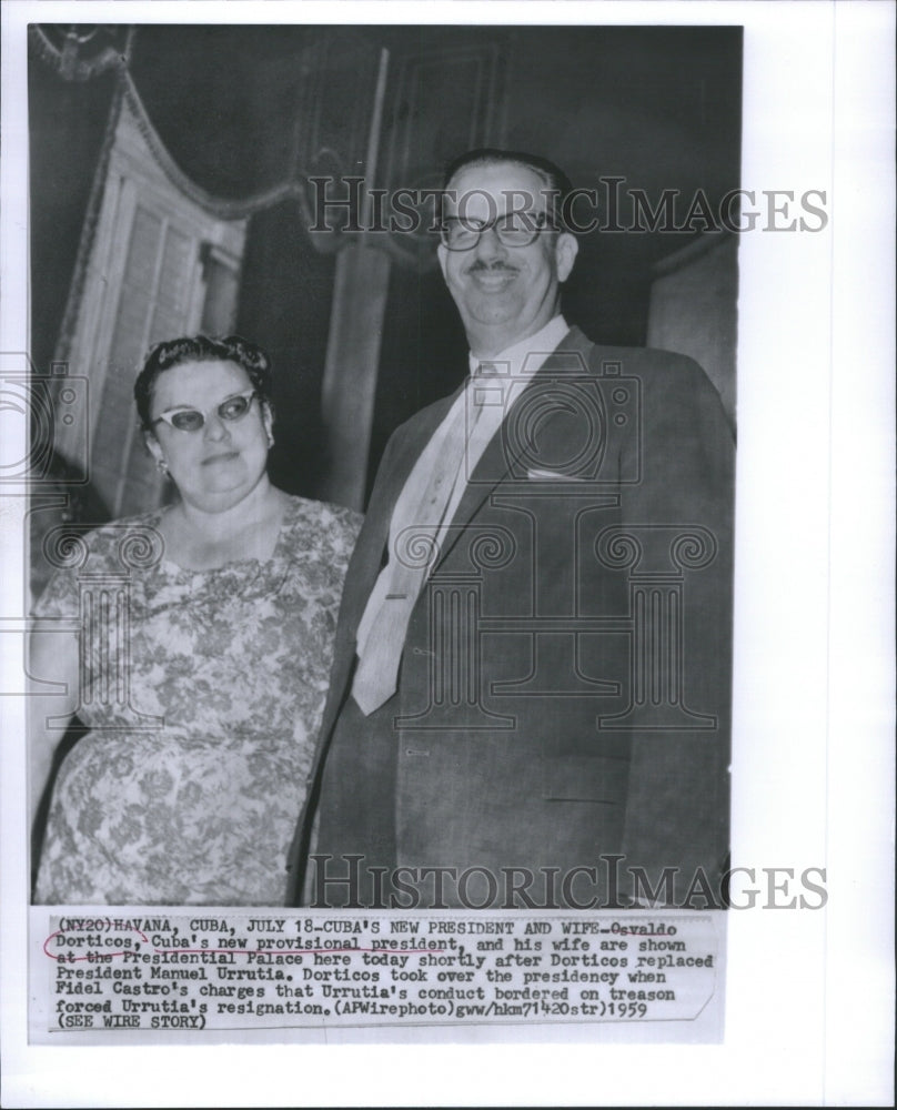 1959 Press Photo Osvaldo Dorticos Cuba President Wife