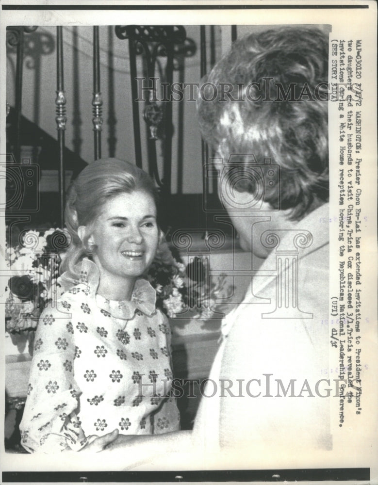 1972 Press Photo Premier Nixon Husband Daughter