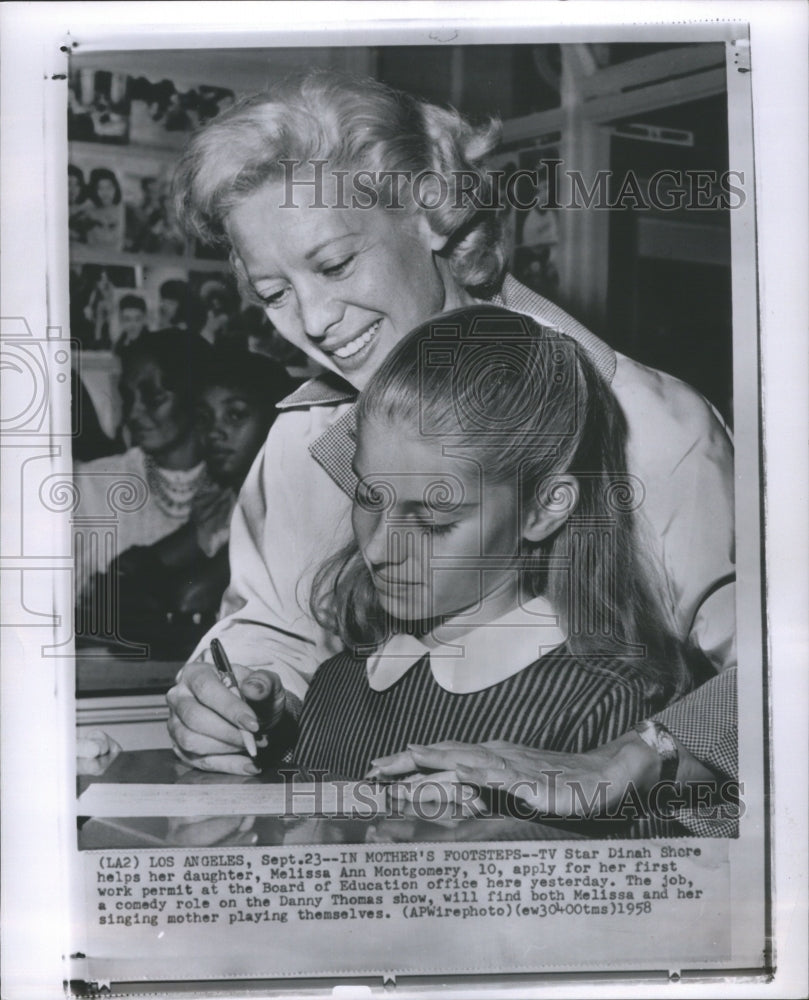 1958 Press Photo Dinah Shore Actress Melissa Montgomery