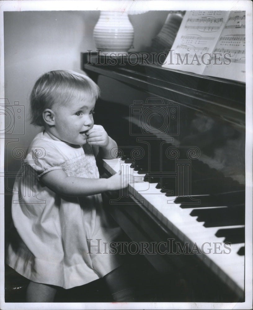 1954 Press Photo Wee Maestro Piano Tune Baby Playing