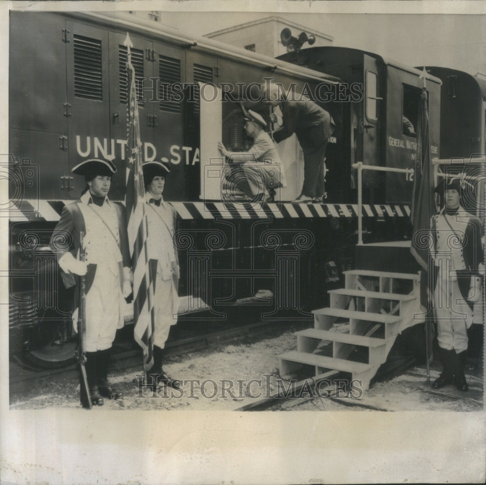 1955 Press Photo Officials look into army-train engine