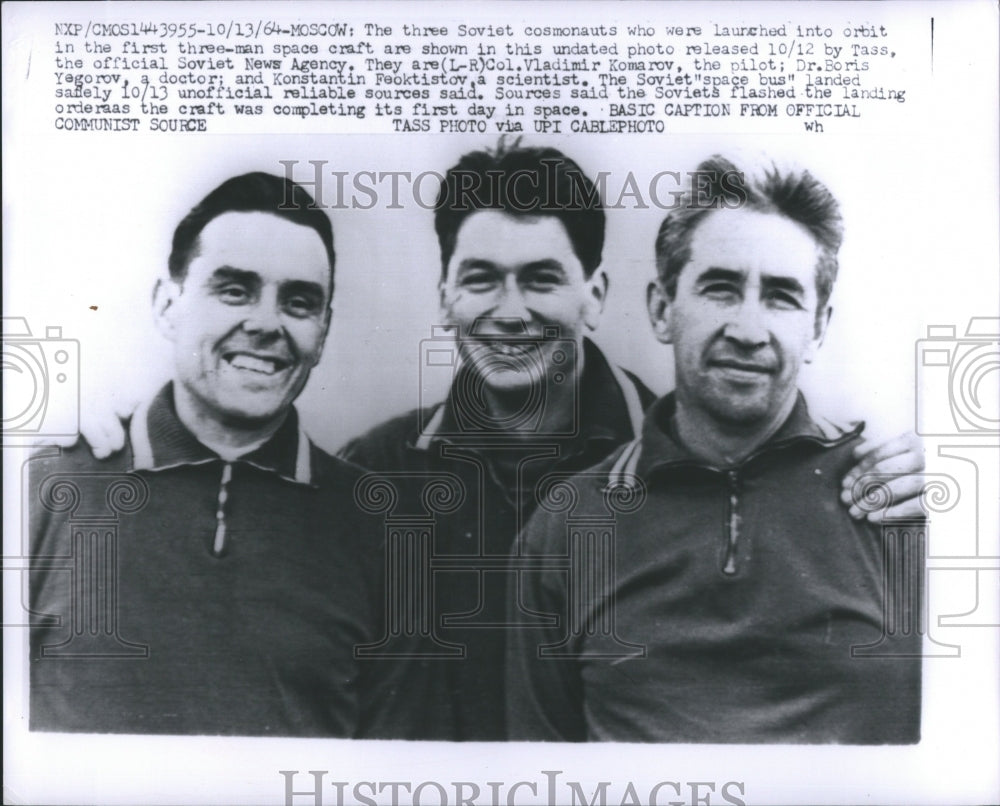 1964 Press Photo Three Soviet Cosmonauts Launched First