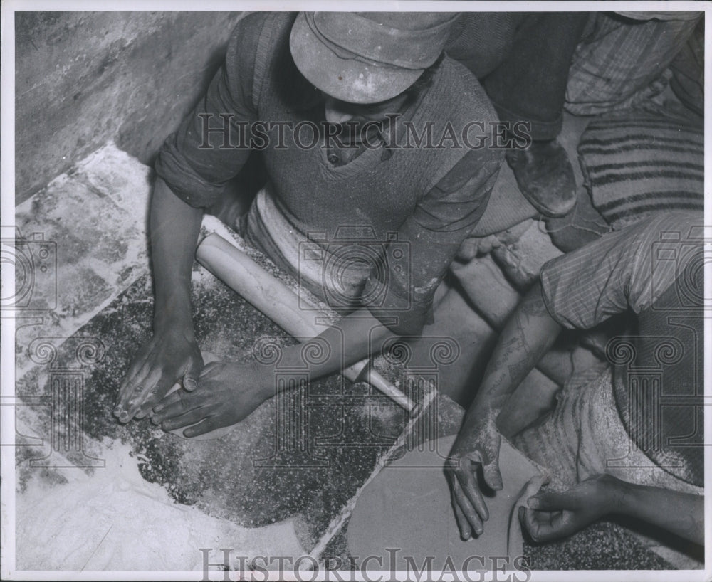 1955 Press Photo Iranians Kneading Unleavened Bread