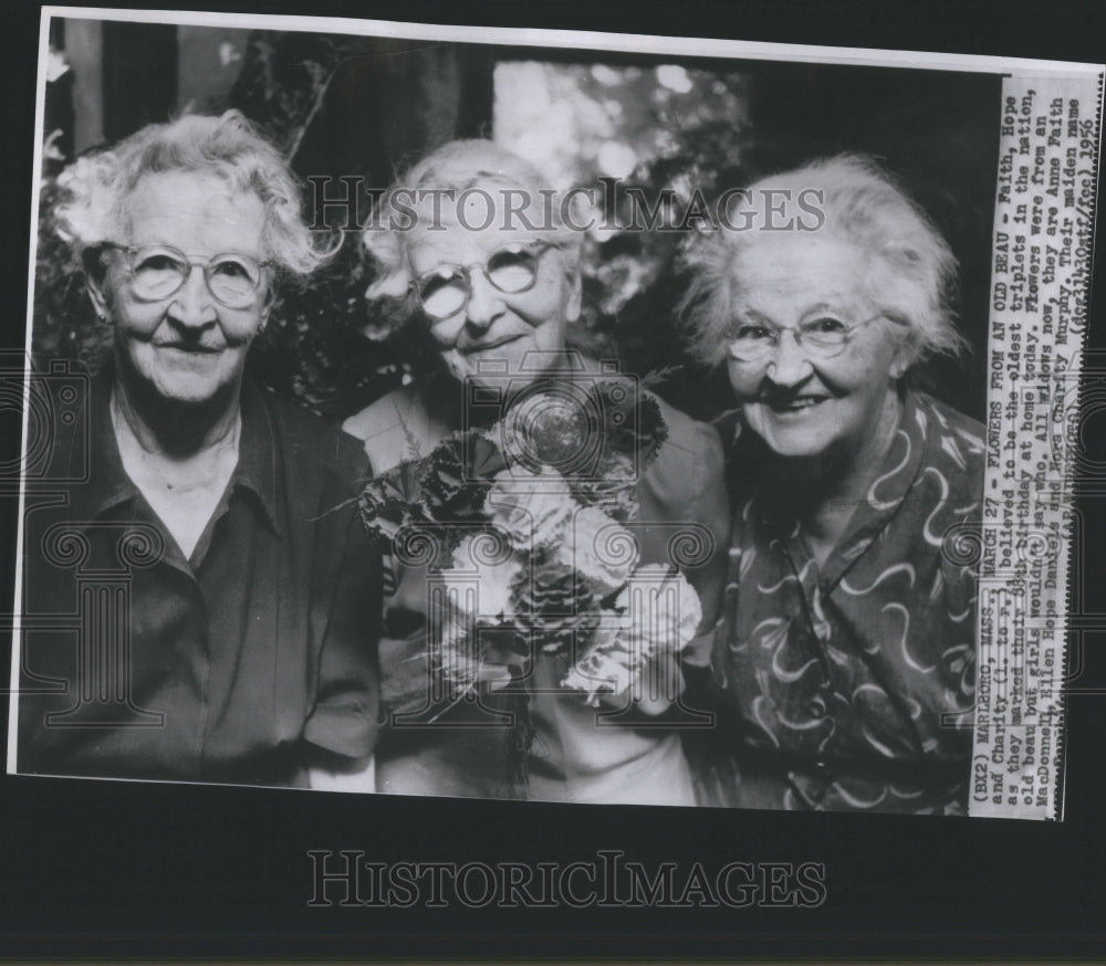 1956 Press Photo Flowers Faith Hope Charity Triplets