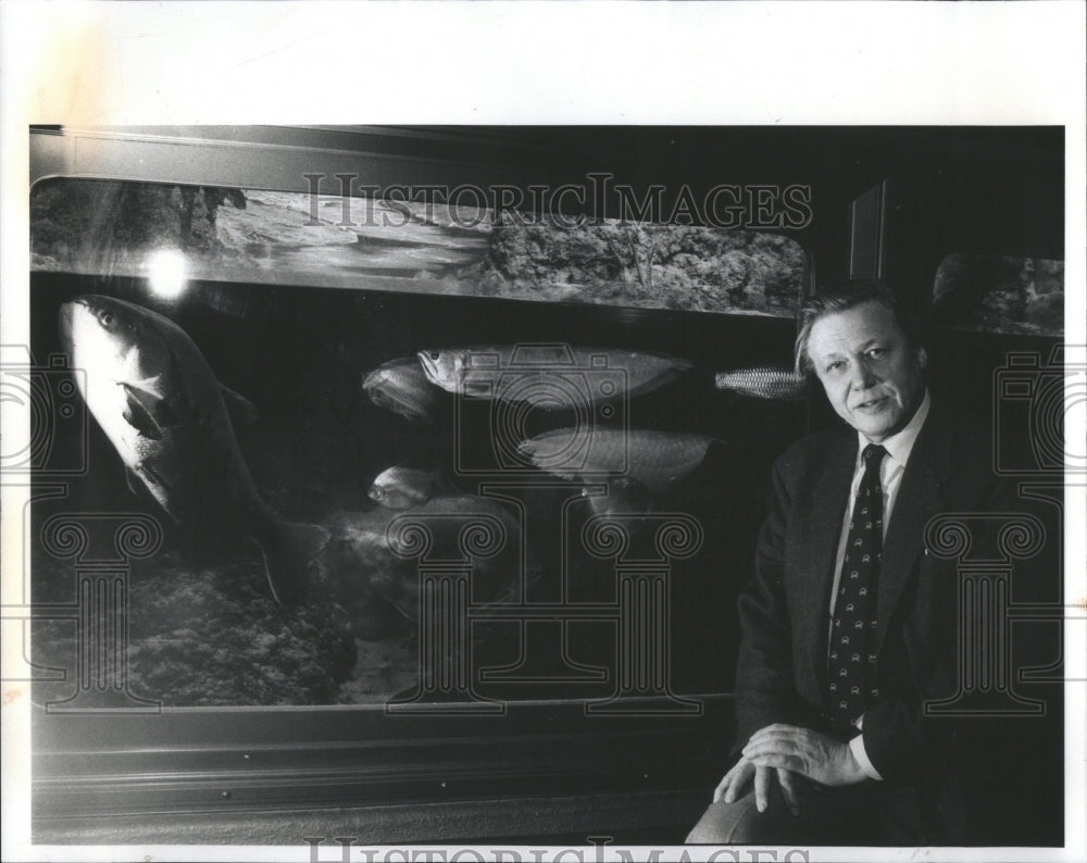 1991 Press Photo David Attenborough Naturalist Aquarium