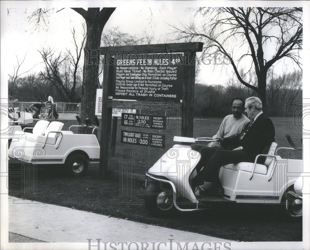 1973 Press Photo George Dunne Gasoline Golf Carts