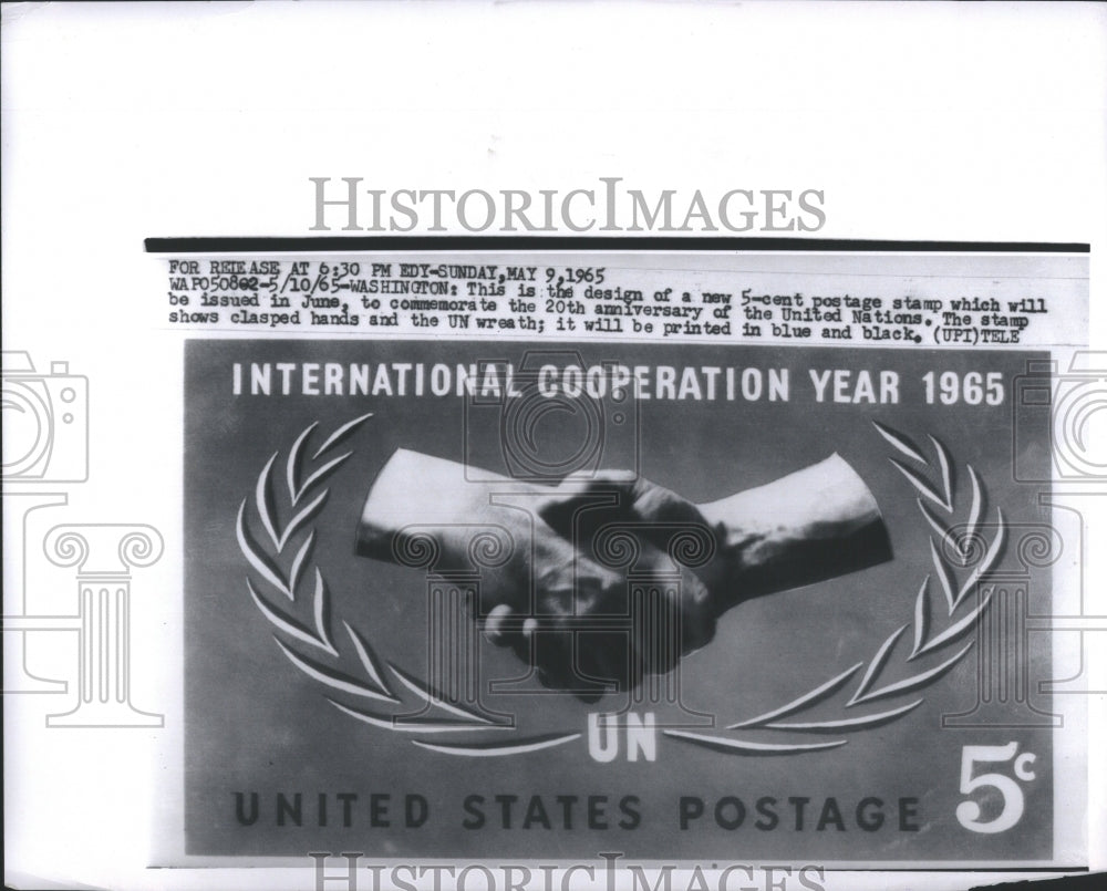 1965 Press Photo 5 cent Stamp United Nations Hands