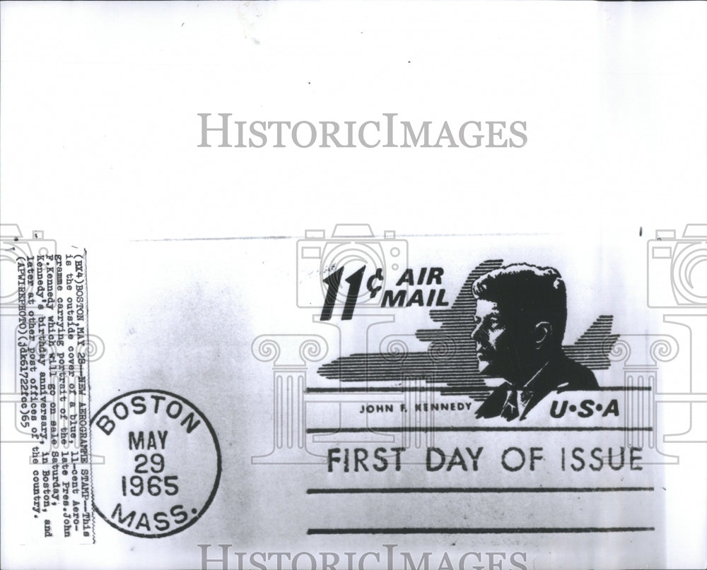 1965 Press Photo 11 cent Air Mail JFK Stamp