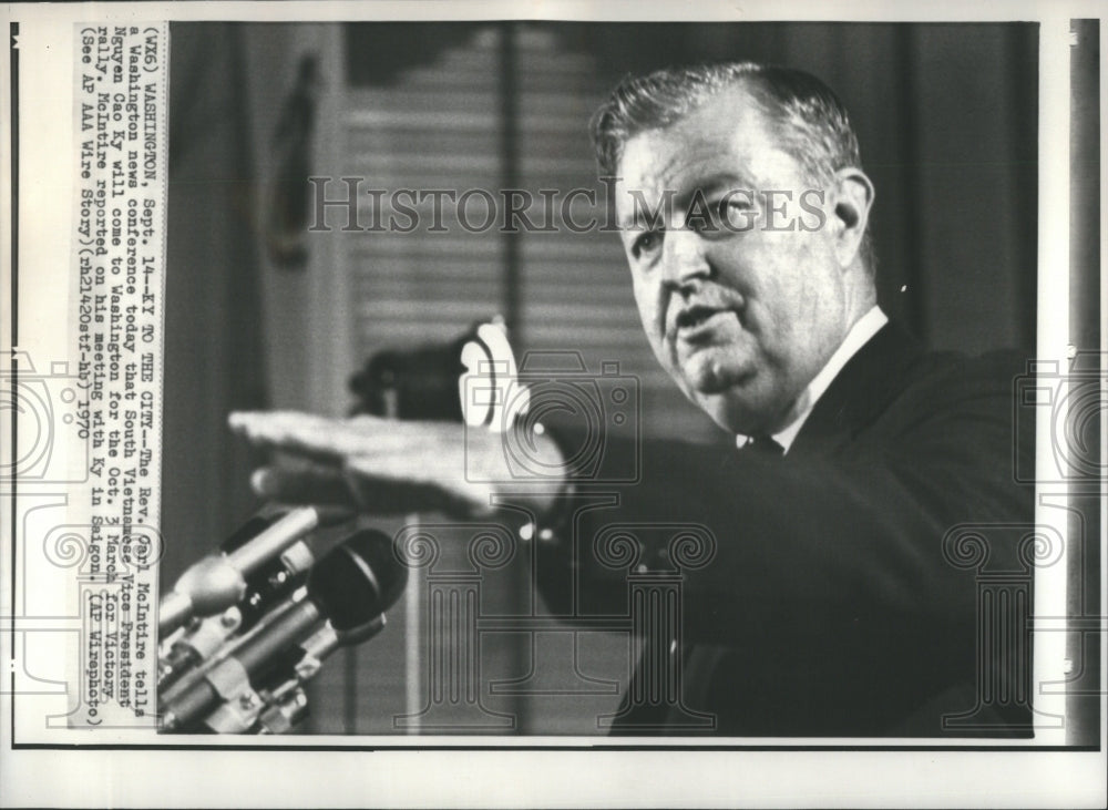 1970 Press Photo Carl McIntire Washington Vice Preside