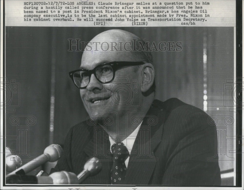 1972 Press Photo Claude Brinegar Hastily Nixon Cabinet