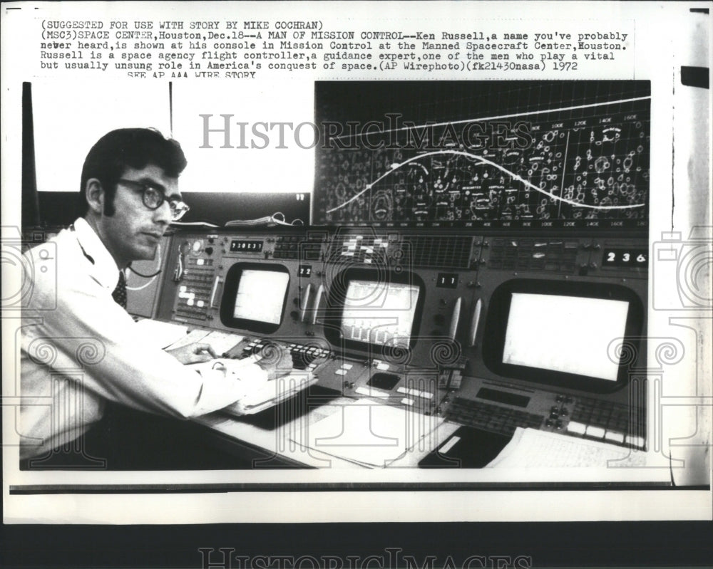 1972 Press Photo Ken Russell Mission Control Controller