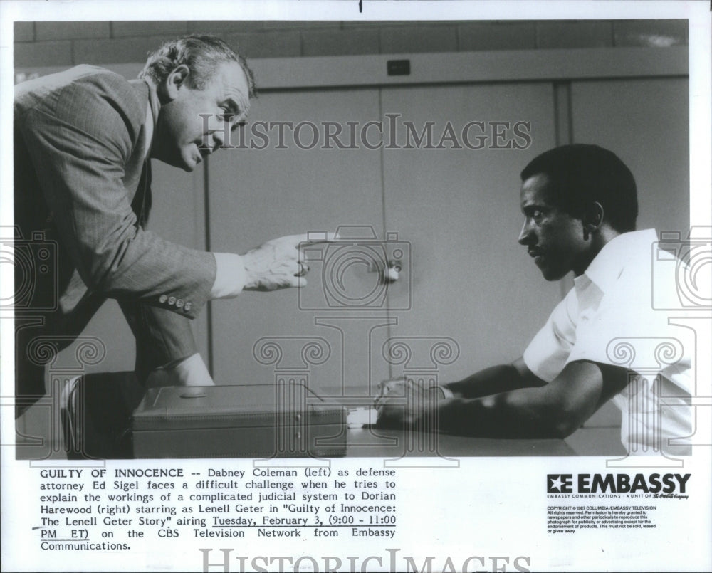 1987 Press Photo Dabney Coleman Dorian Harewood Guilty