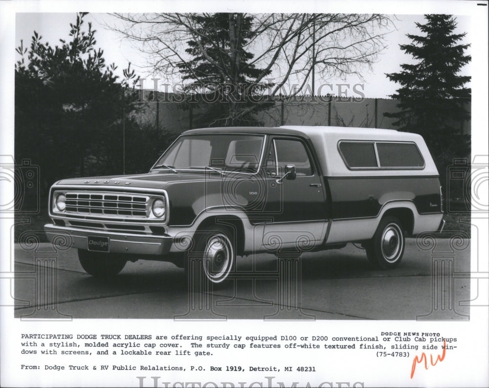 1975 Press Photo Dodge Truck Acrylic Cap Cover Windows