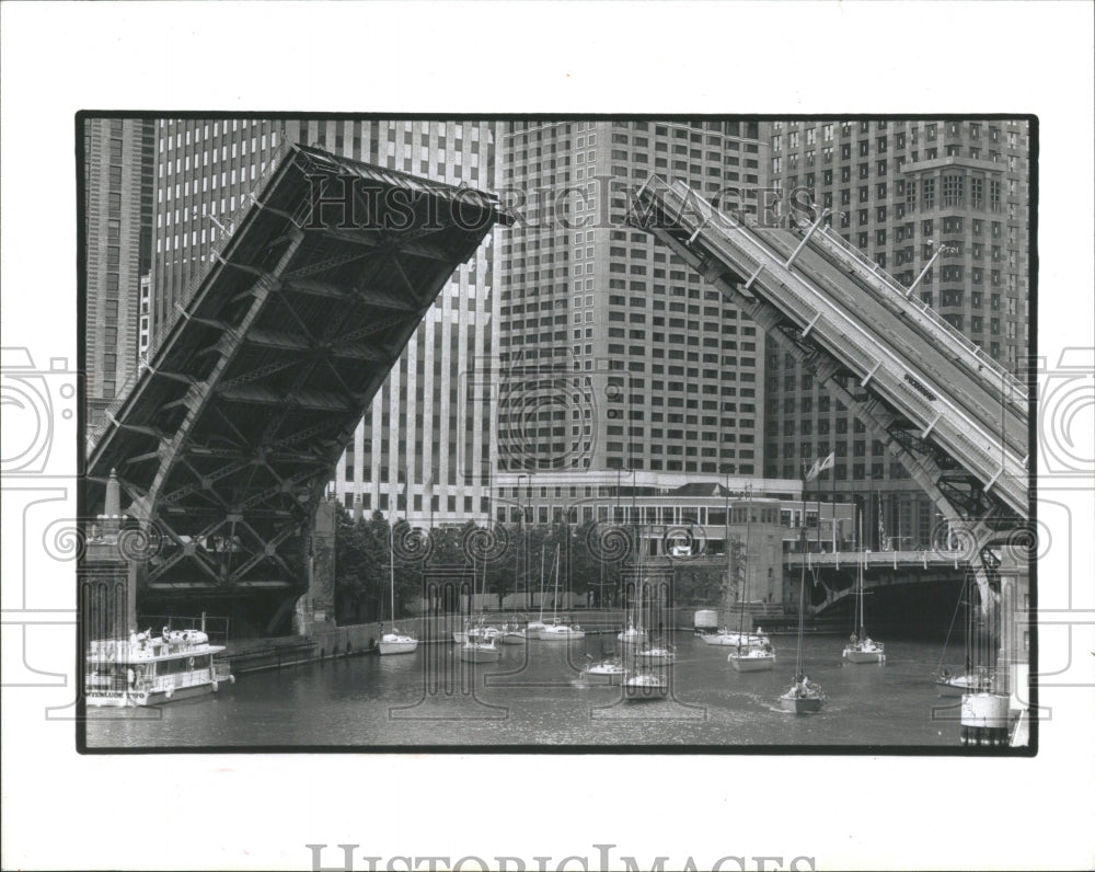 1936 Press Photo Chicago River Sailboats Lake MI