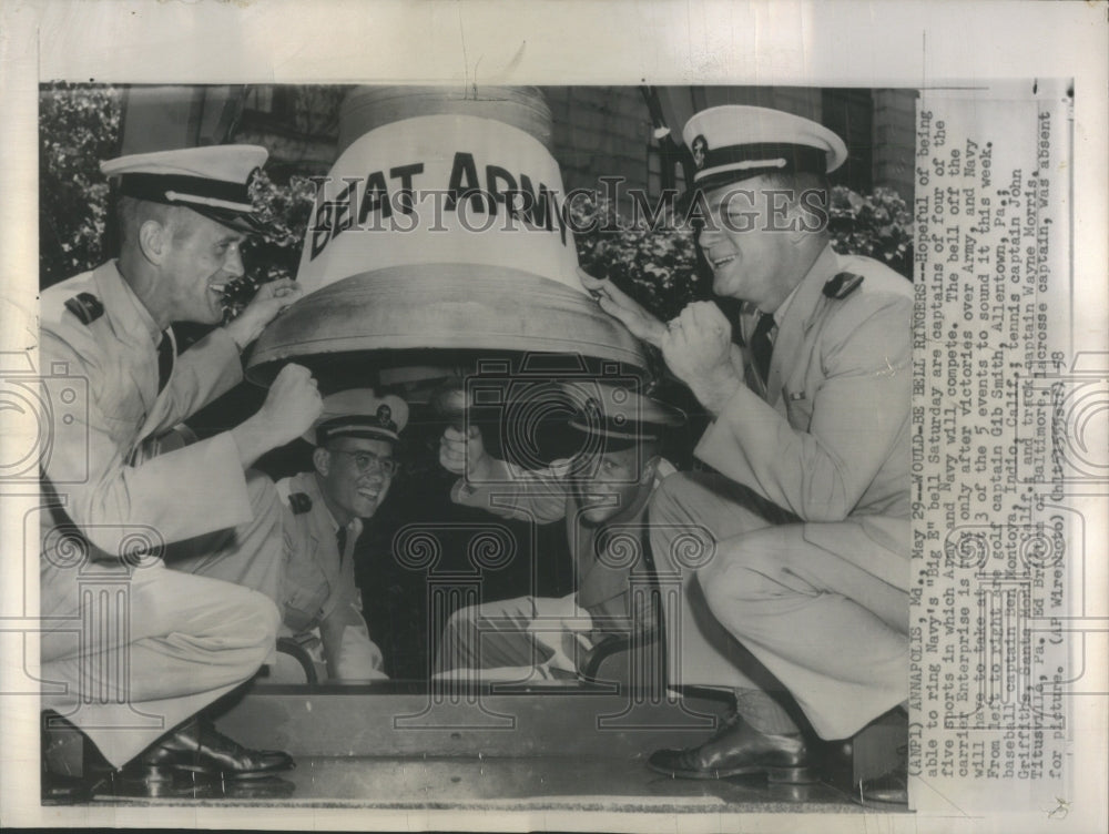 1958 Press Photo Would Be Bell Ringer Hopeful Navy Army