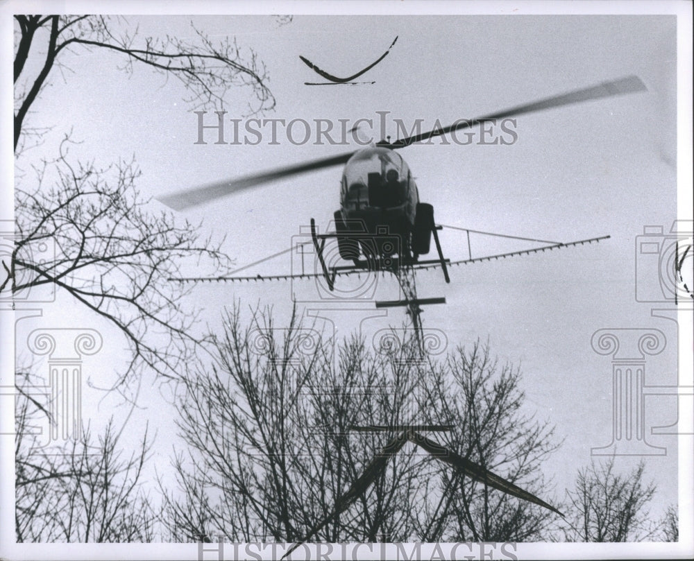 1966 Press Photo Helicopter spray for Dutch Elm disease