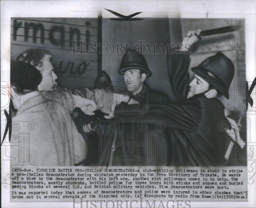 1953 Press Photo Pro Italian Demnstrator During Skirmis