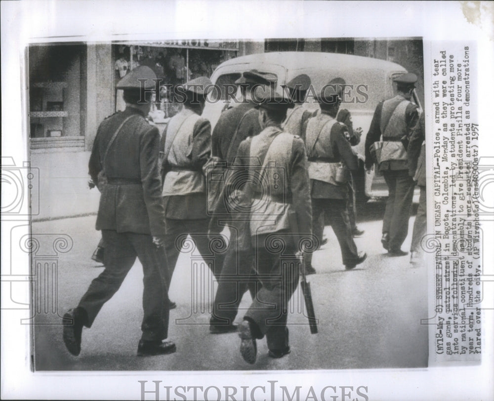 1957 Press Photo Armed Police Student Protest Gun Gas