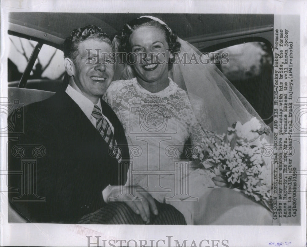 1950 Press Photo Jockey Bobby Permane Rides Church