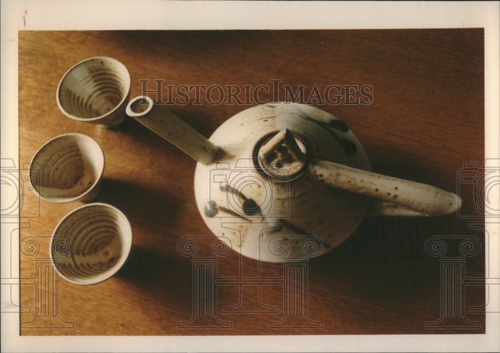 1992 Press Photo Clay Artist Sue Kolb Tea Set