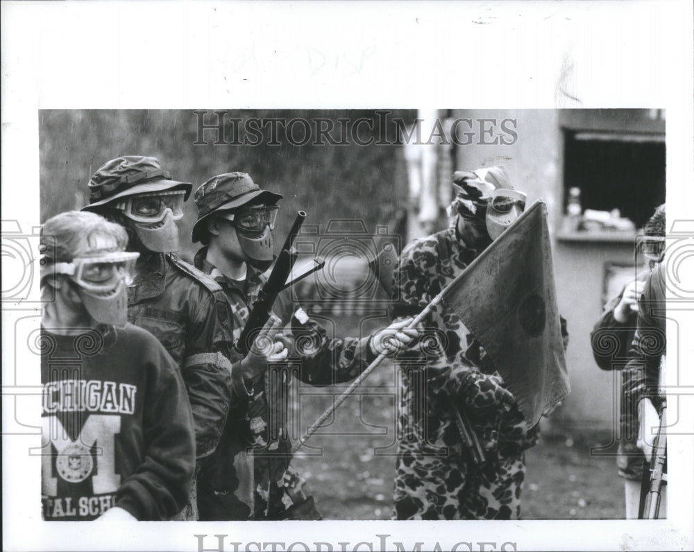 1990 Press Photo Delta Sigma U Michigan Paintball