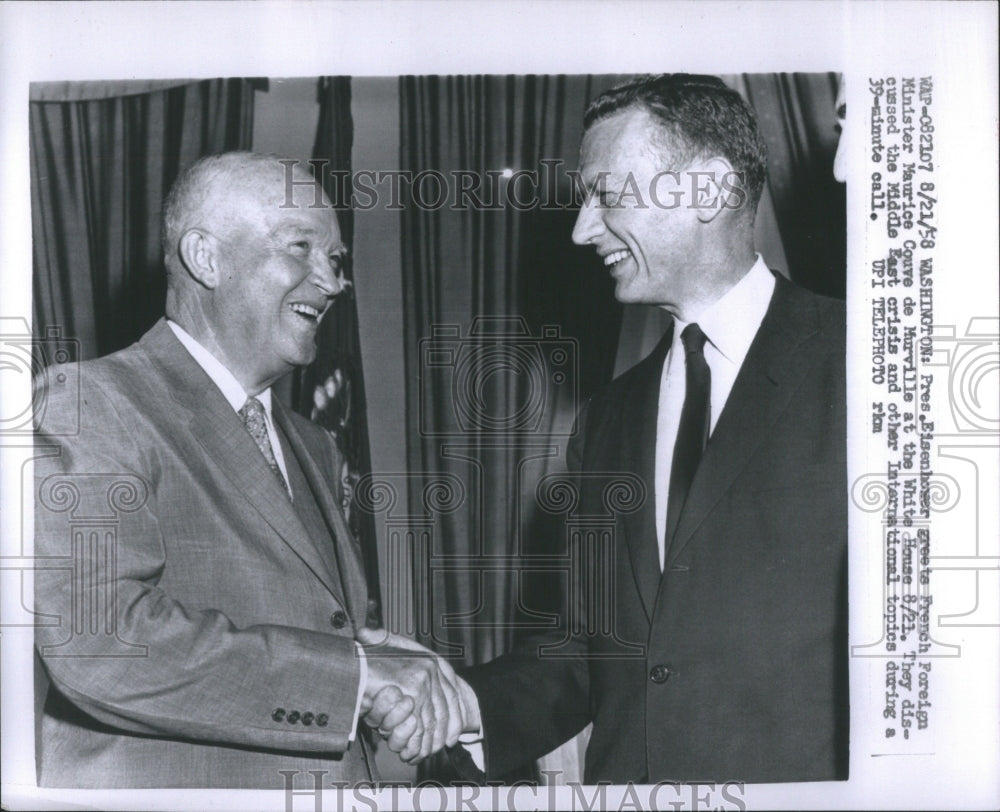 1958 Press Photo President Eisenhower Minister Maurice