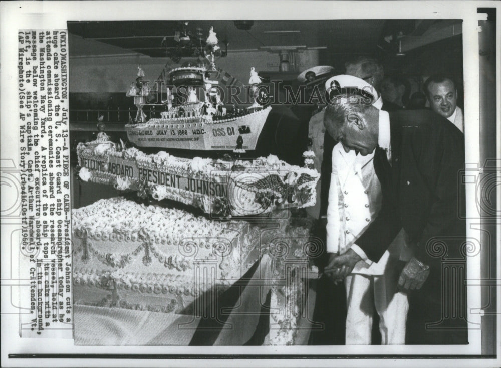 1966 Press Photo President Johnson Coast Guard Ship