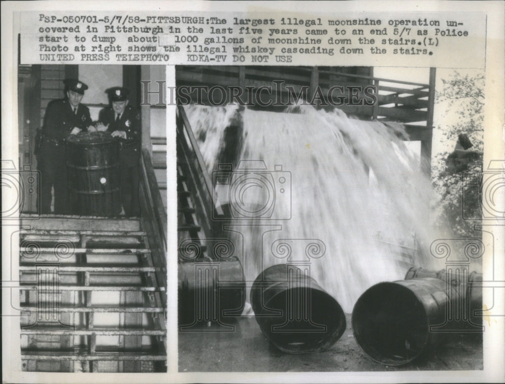 1958 Press Photo Pittsburgh Illegal Moonshine Dump