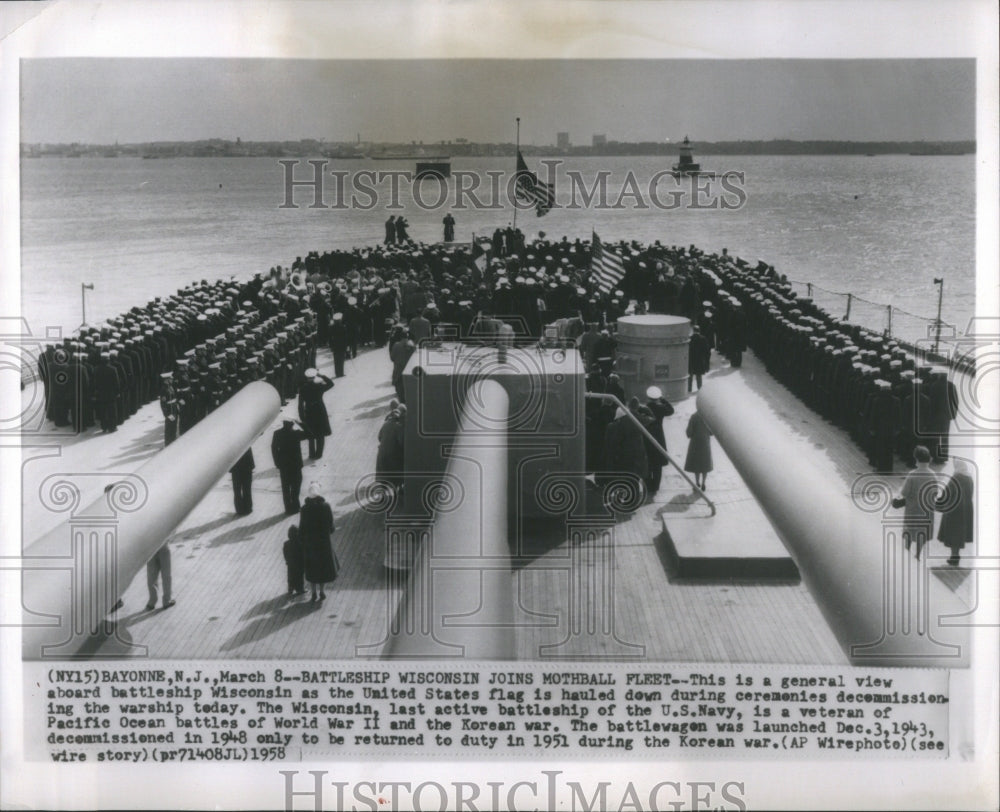 1958 Press Photo Ceremonies United States Flag Warship