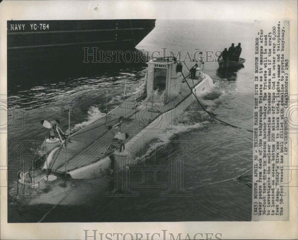 1963 Press Photo Trieste US Navy Submarine