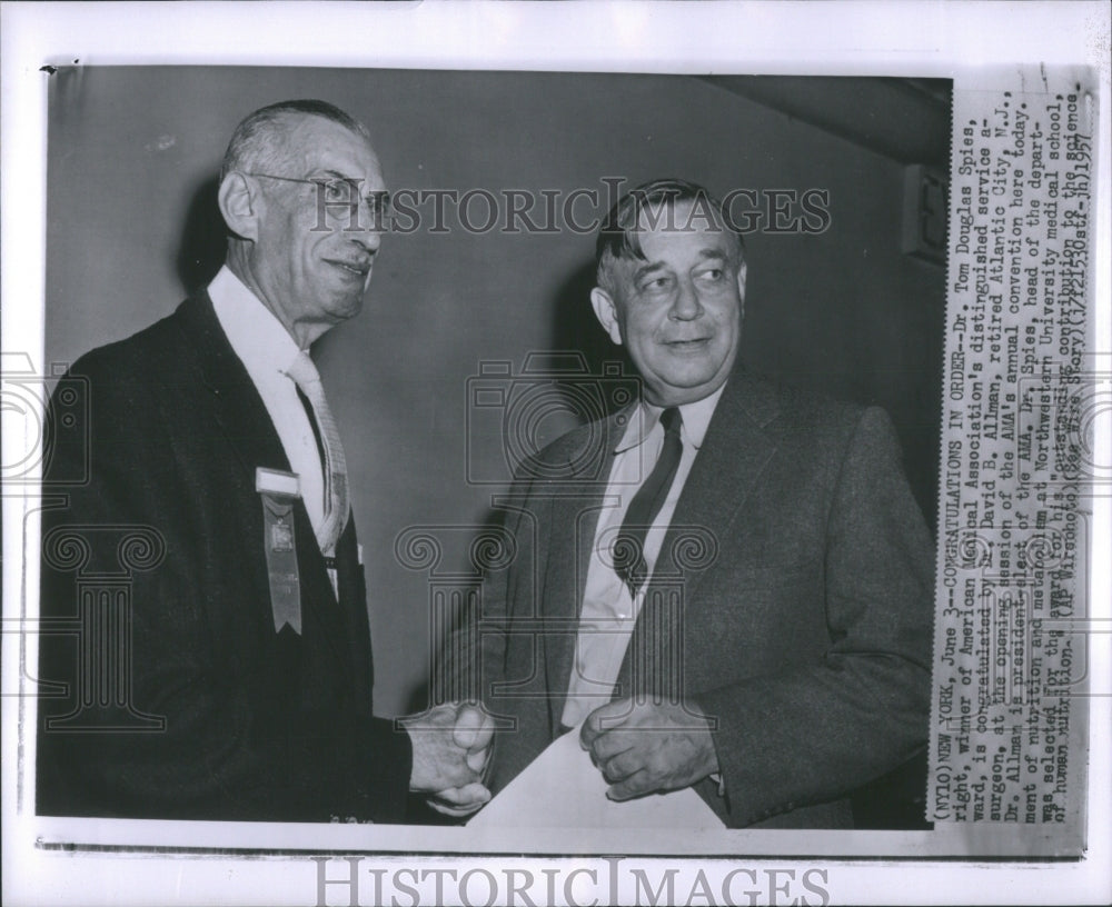 1957 Press Photo Dr. Tom Dougles Spies winner of Americ - Historic Images