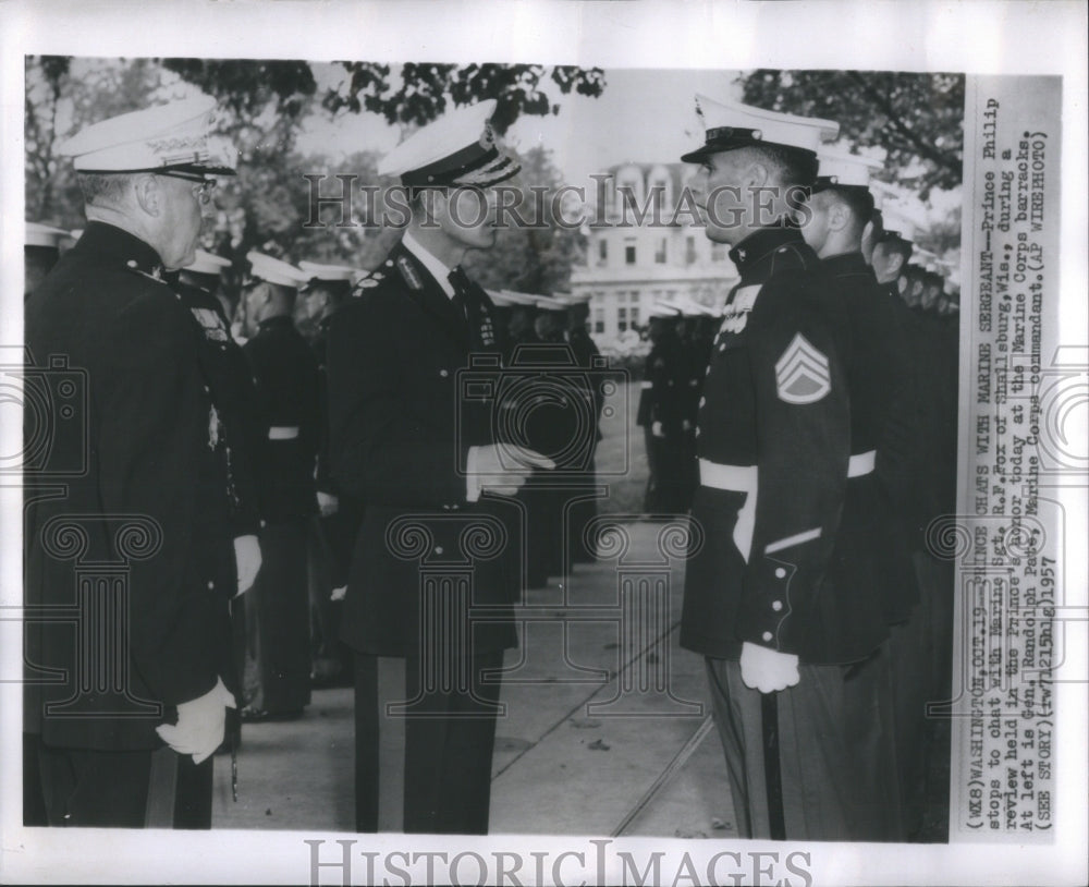 1957 Prince Chats With Marine Sergeant Press Photo