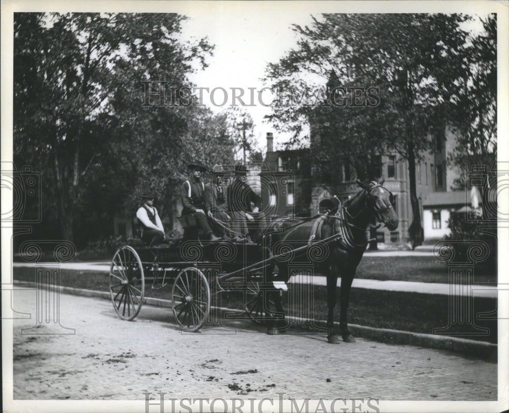 1956 Press Photo Four men are riding in a horse wagon