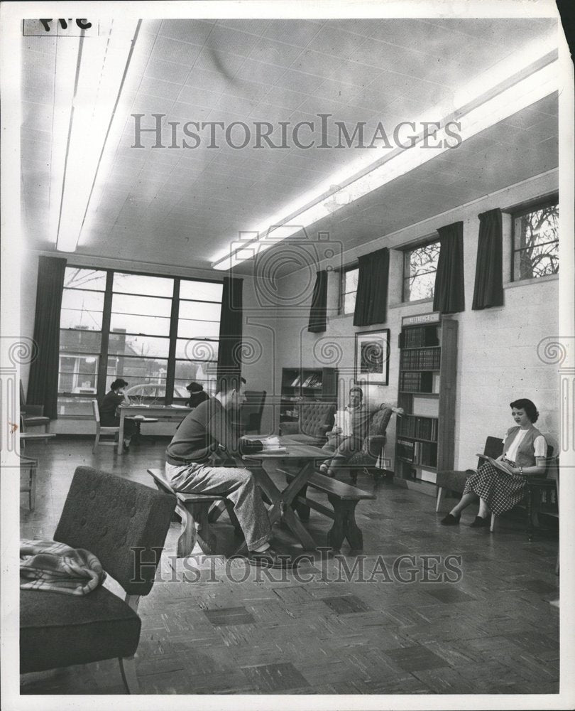 1951 Interior View Library People Studying - Historic Images