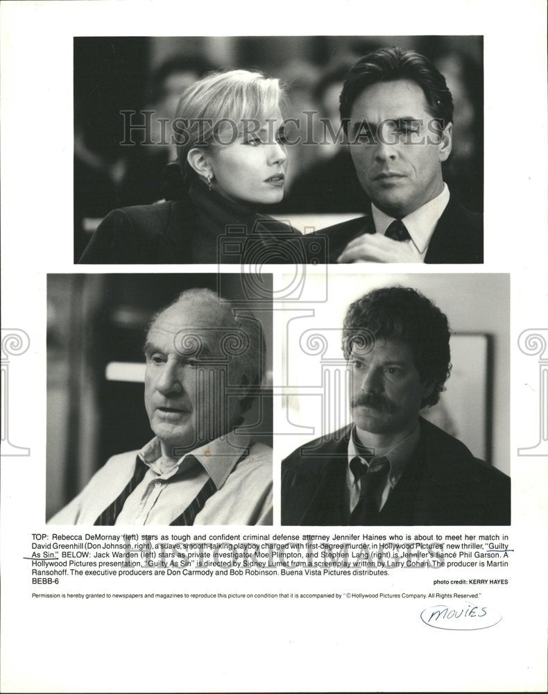 1991 Stars of the Movie &quot;Guilty As Sin&quot; - Historic Images