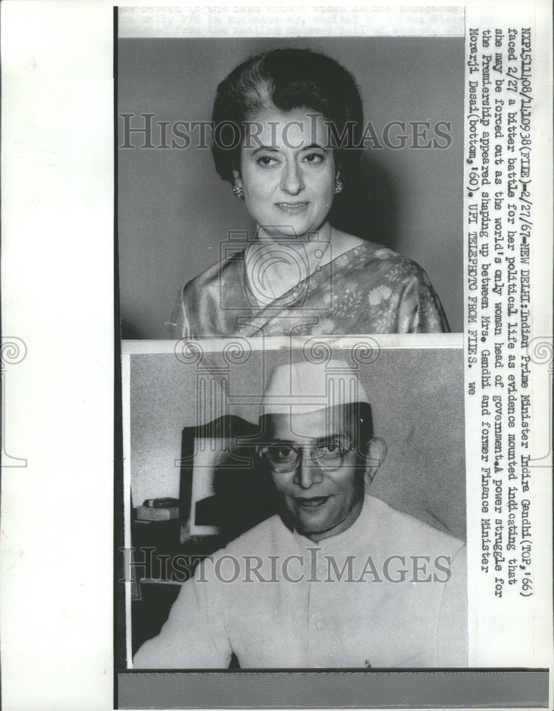1967 Inndira Gandhi Moreji Desai Indian - Historic Images