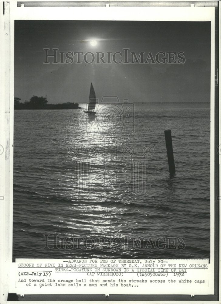 1972 Loneliness Streak Boat Man Cap Orange - Historic Images