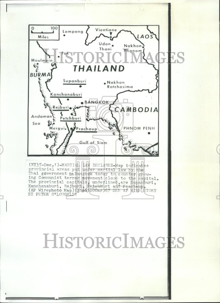 1967 Martial Law Declared Thailand Maps - Historic Images