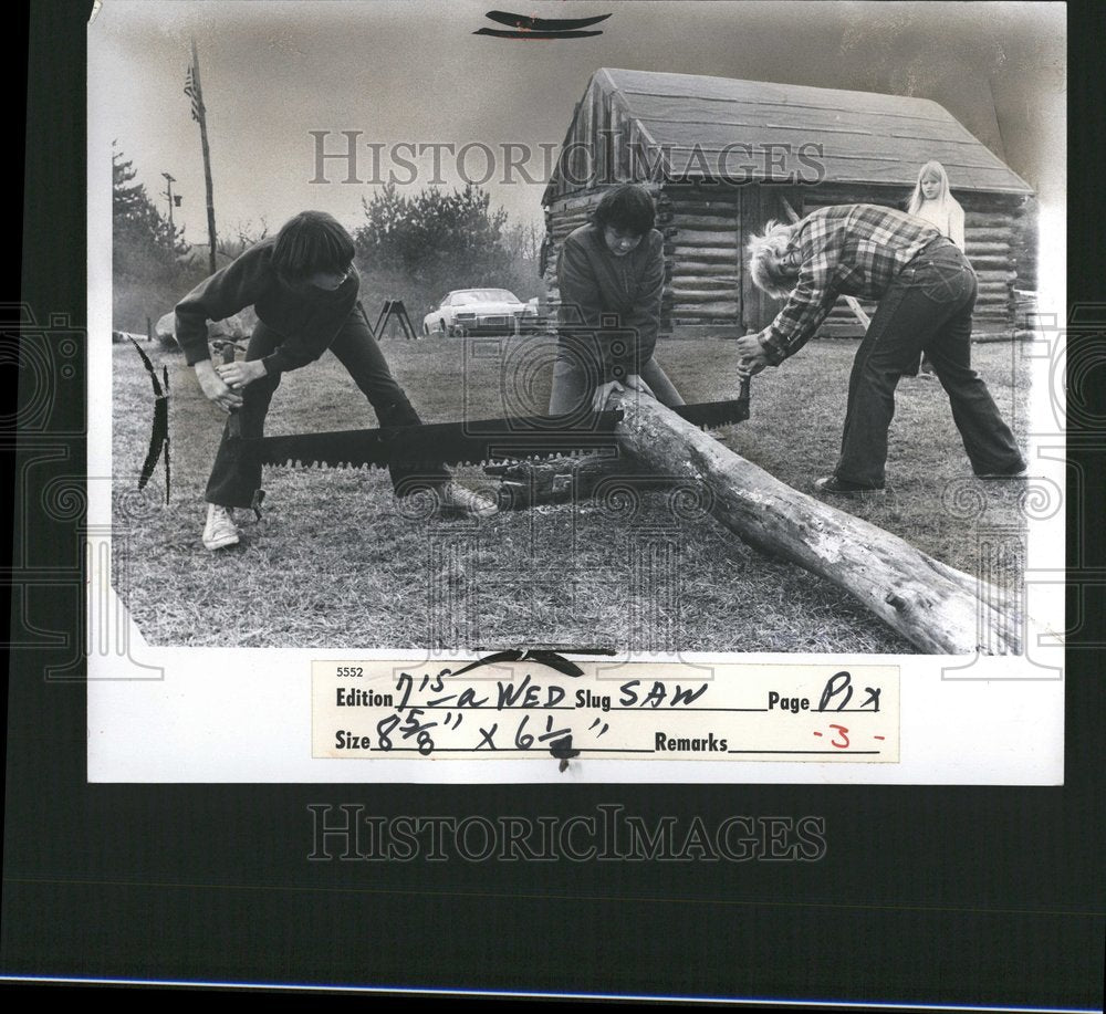 1975 Log Cabins Riverside Elementary Ground - Historic Images