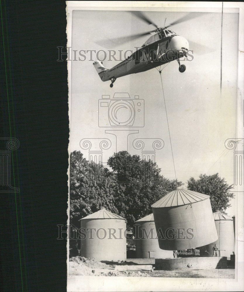 1965 Corn Crib Flies Helicopter Tug Grain - Historic Images