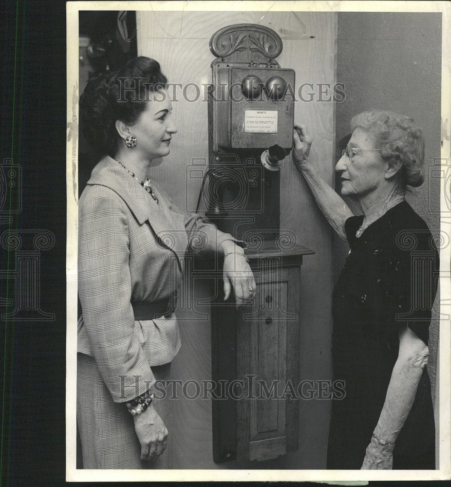 1962 Telephone Pioneers Admire Early Phone - Historic Images