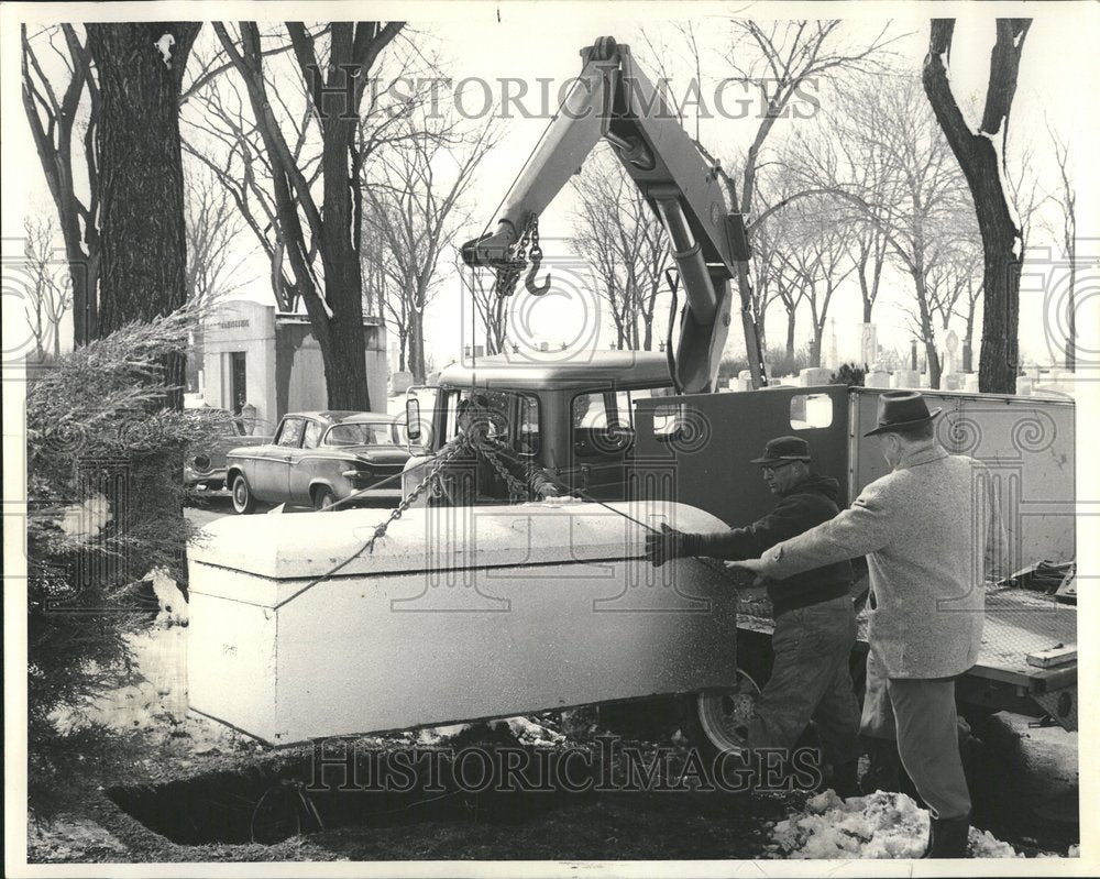 1964 Casket Lowered Grave Funeral Service - Historic Images