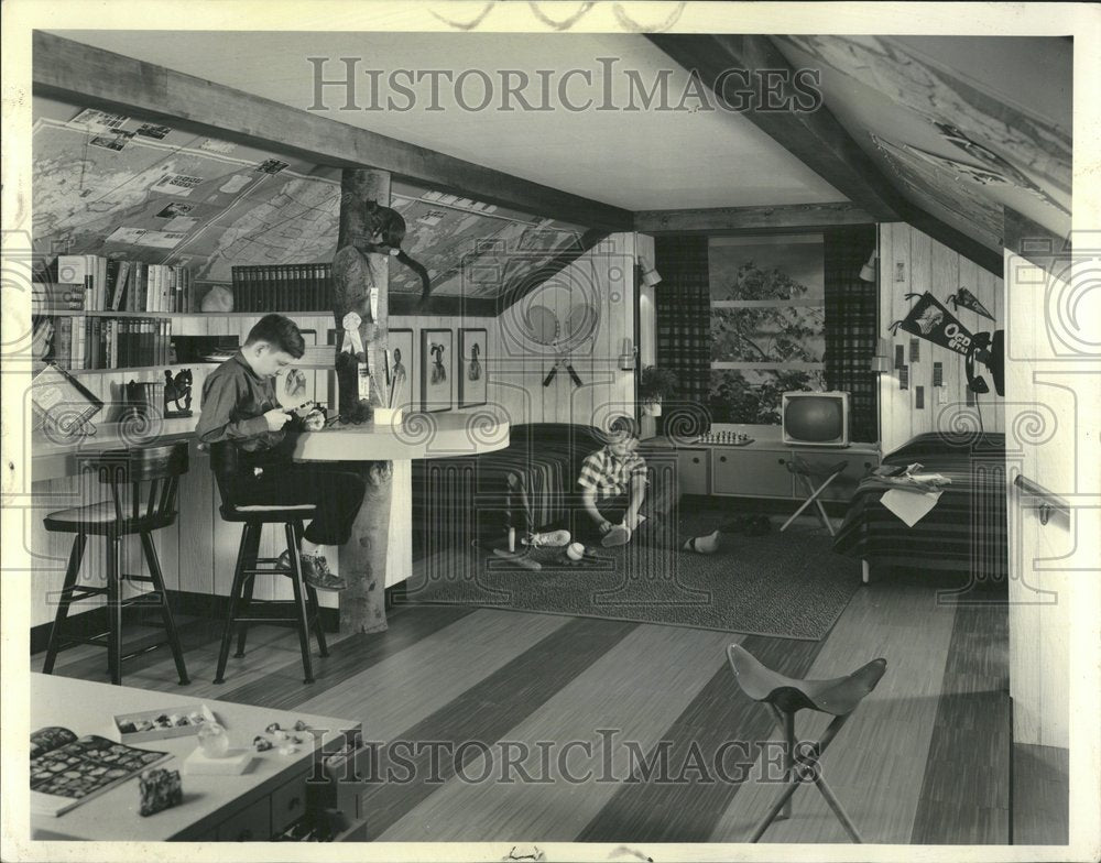 1962 Home Remodeling Attic Into Playroom - Historic Images