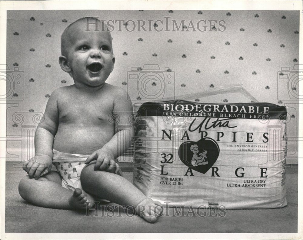 1989 Baby Modeling Biodegradable Diapers - Historic Images