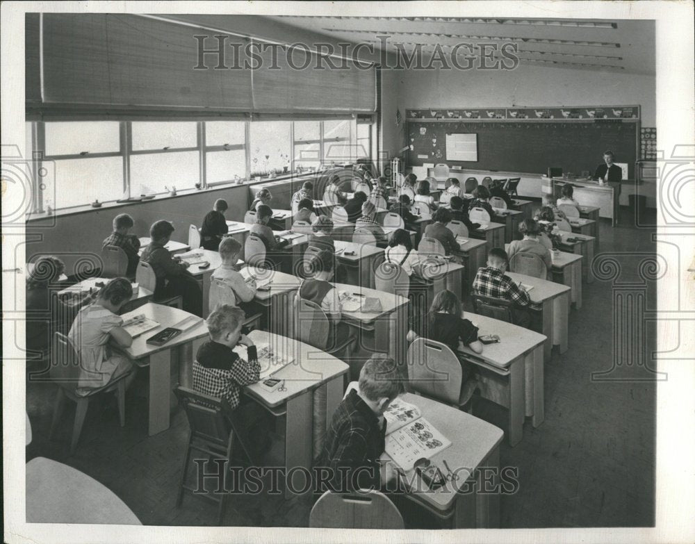 1950 Munster Elementary Students Studying - Historic Images