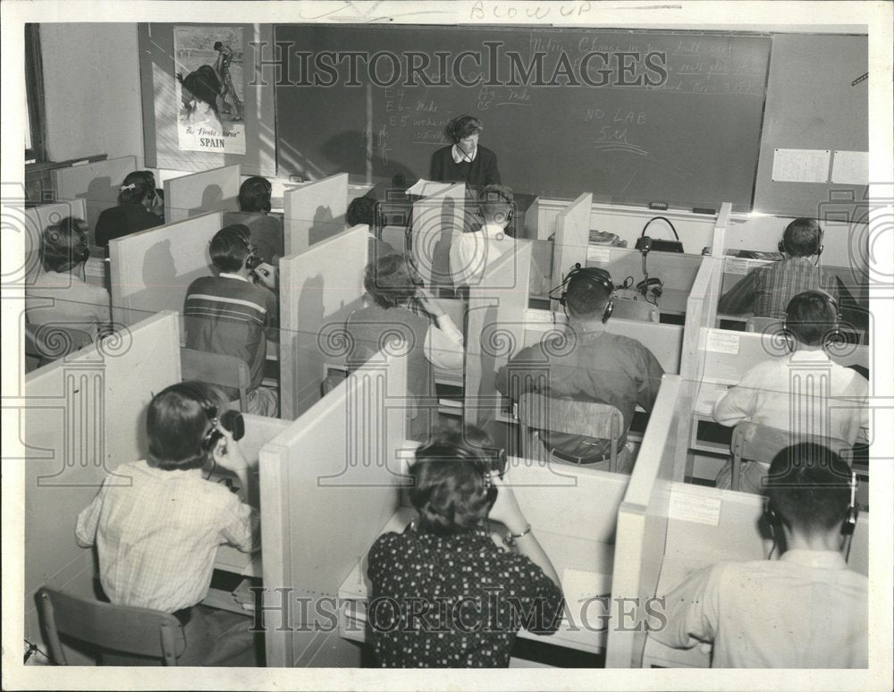 1959 Modern language lab-30 booths in class - Historic Images