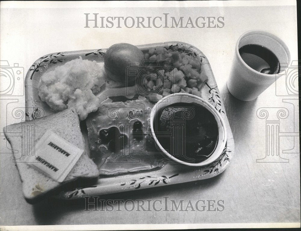 1969 Dinner Backed Ham Potatoes Bread Tea - Historic Images