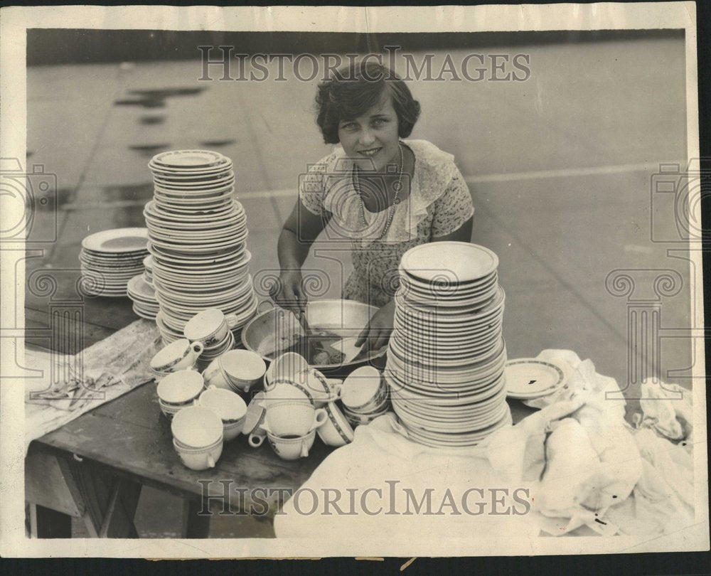 1924 Woman Washing Plates Cups Photo - Historic Images